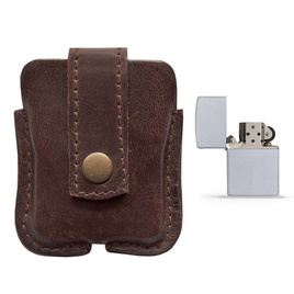 Set of personalized Zippo lighter and leather case