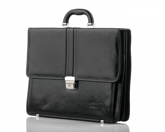 Black leather men's briefcase Solier Office