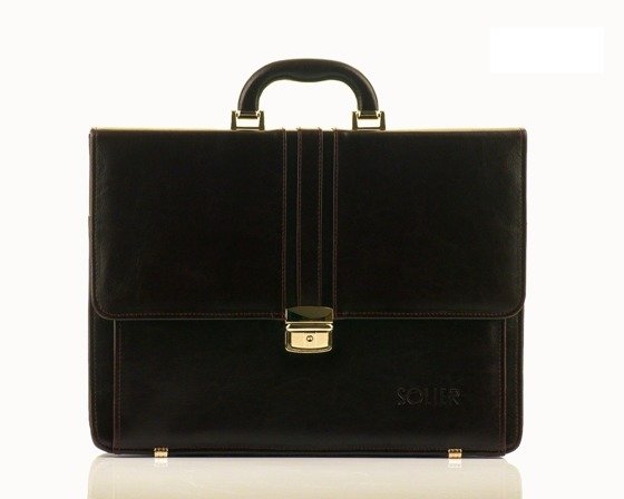 Brown leather men's briefcase Solier Office