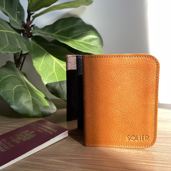 Brown leather wallet / passport holder SOLIER SW07