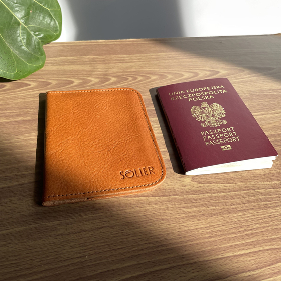 Brown leather wallet / passport holder SOLIER SW07