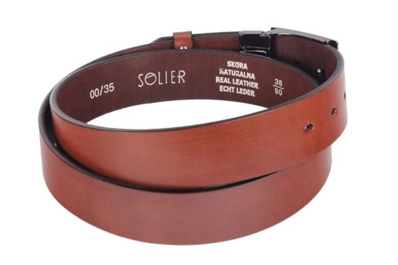 Elegant dark brown leather belt SOLIER SB12