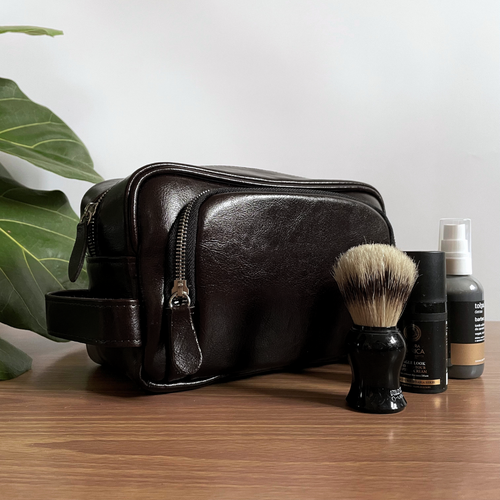 Elegant genuine leather men's beauty bag SK04 SOLIER black