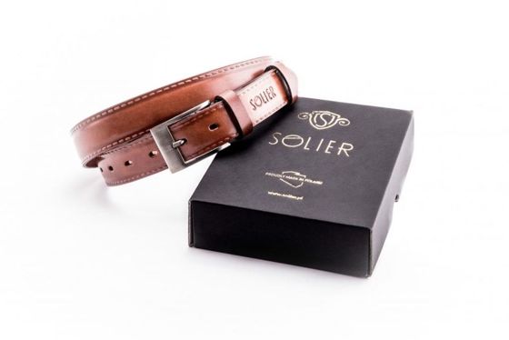 Elegant light brown leather belt SOLIER SB09