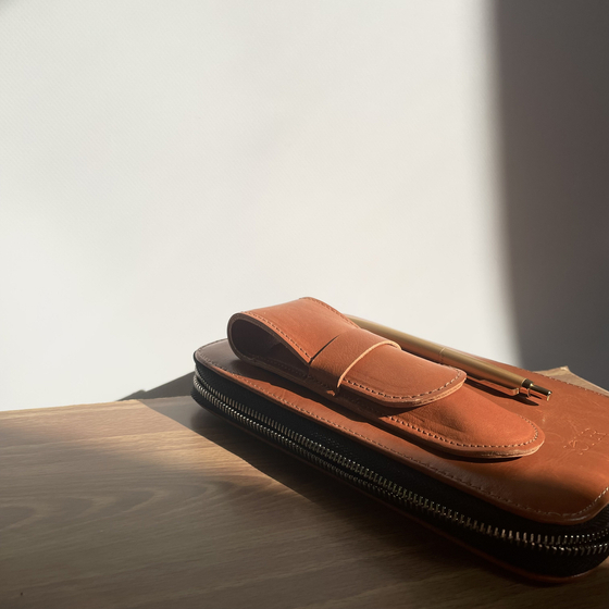 Leather men's pen case SA12 CAMEL