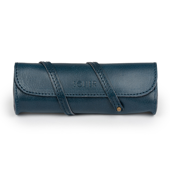 Leather pencil case Solier SA52 navy