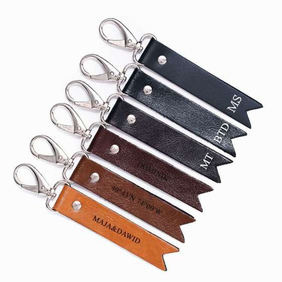 Personalised leather key ring Solier SA28 black mat