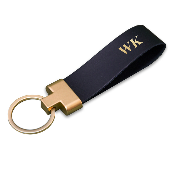 Personalised leather key ring Solier SA29 black mat