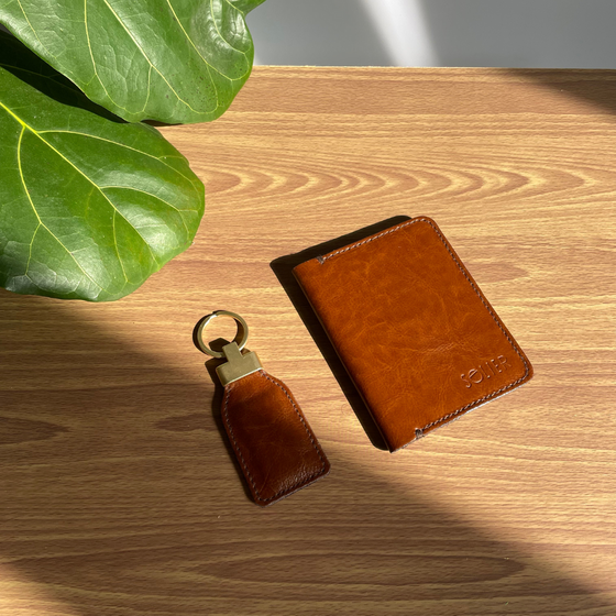 Personalised leather key ring Solier SA30 vintage brown