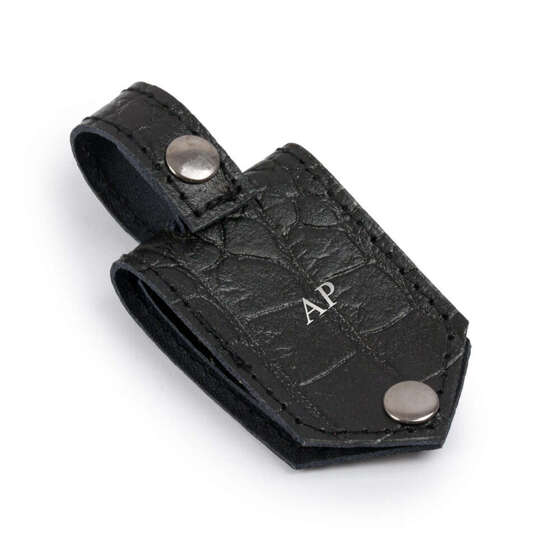 Personalised leather key ring Solier SA60 black snake