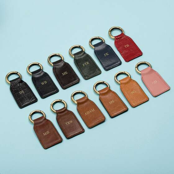 Personalised leather key ring Solier SA61 camel vegetable tanned leather