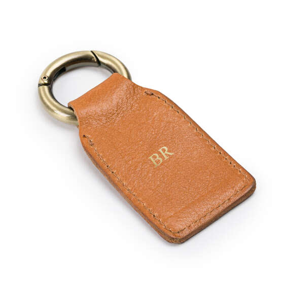 Personalised leather key ring Solier SA61 camel vegetable tanned leather