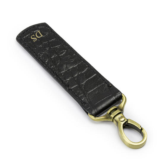 Personalised leather key ring Solier SA62 black snake