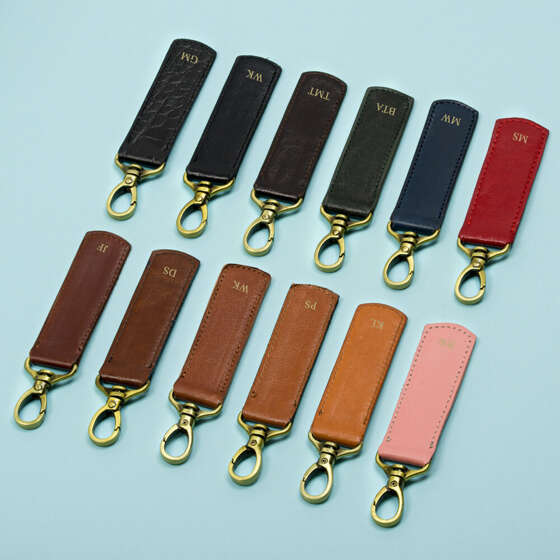 Personalised leather key ring Solier SA62 vintage brown vegetable tanned leather