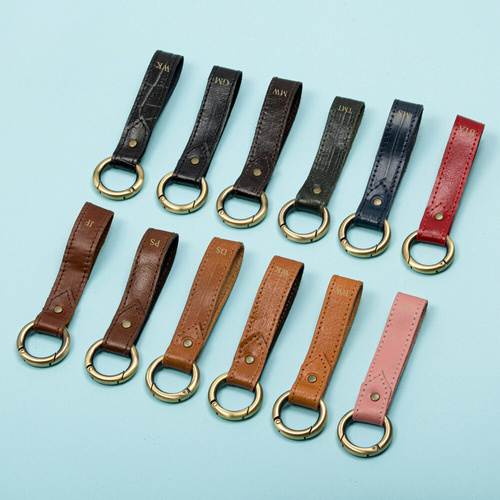 Personalised leather key ring Solier SA63 camel vegetable tanned leather