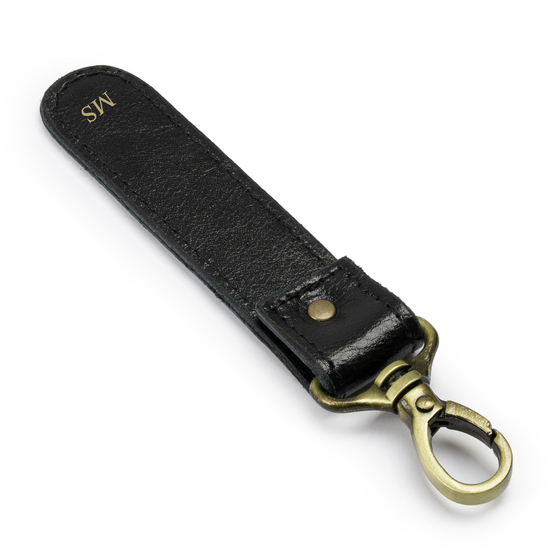 Personalised leather key ring Solier SA64 black