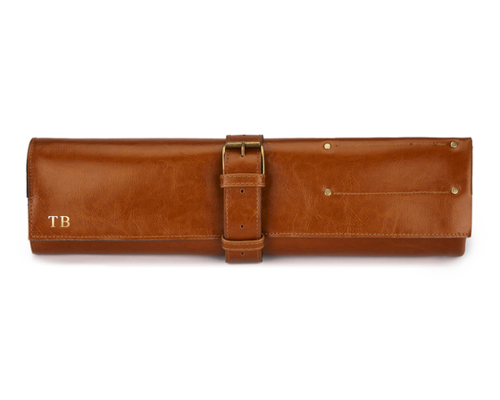 Personalised leather knife case Solier SA44 vintage brown