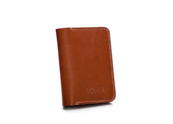 Slim leather men's wallet with coin holder SOLIER SW16 SLIM BROWN