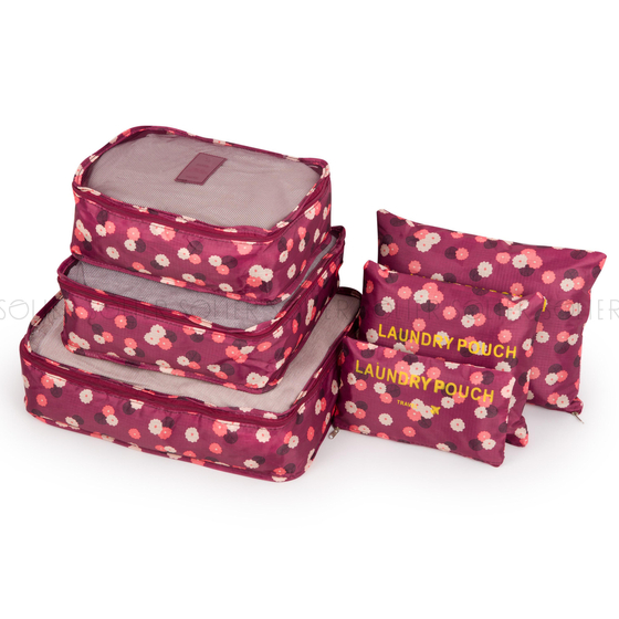 Suitcase organiser set 6 items Solier SA55 pink with dots