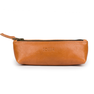 Leather pencil case Solier SA51 camel