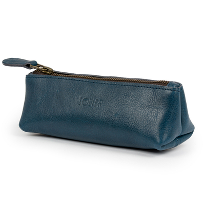 Leather pencil case Solier SA51 navy