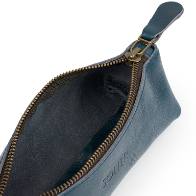 Leather pencil case Solier SA51 navy