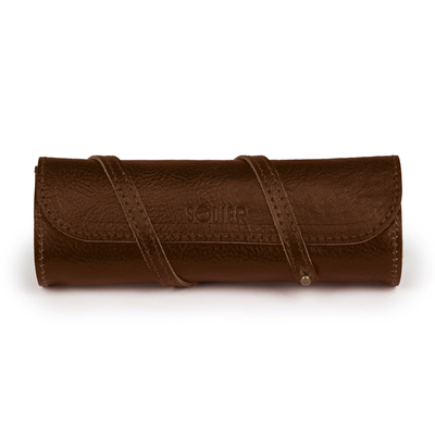 Leather pencil case Solier SA52 dark brown