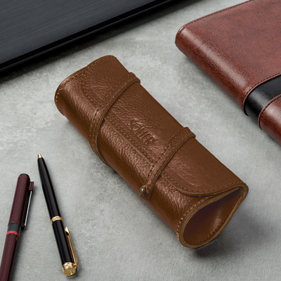 Leather pencil case Solier SA52 dark brown