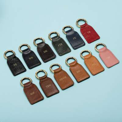 Personalised leather key ring Solier SA61 camel vegetable tanned leather