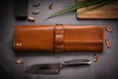 Personalised leather knife case Solier SA44 vintage brown