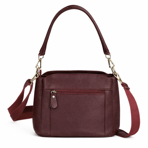 Skórzana torebka damska crossbody Solier FL50 CASSIA bordowa