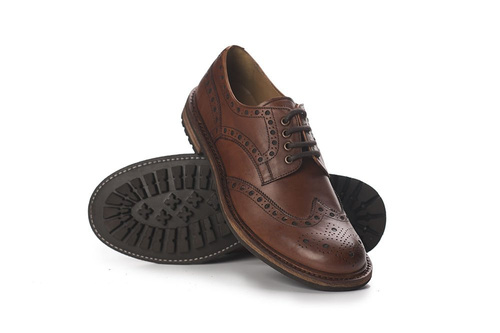 Genuine leather elegant Brogue Shoes Goodyear Welted brown