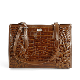 Genuine leather woman's laptop bag FL25 black with snake pattern