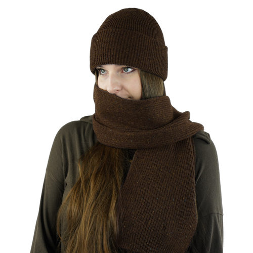 Ciepły wełniany szalik 100% wełny NORDIS ciemny brąz