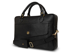 Genuine leather woman's laptop bag FL25 black with snake pattern