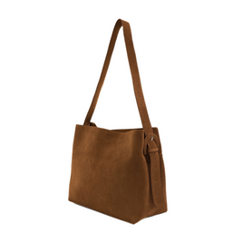 Skórzana zamszowa brązowa torba shopper z regulowanym paskiem Solier FL38 Sienna