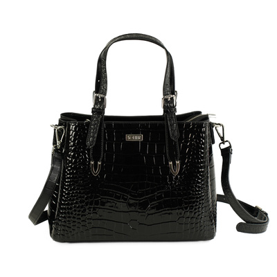 Genuine leather woman's laptop bag FL25 black with snake pattern