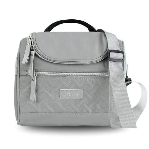 Torba termiczna Solier lunch box - elegancka torba izolacyjna z długim paskiem na ramię - szara