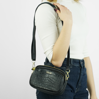 Genuine leather woman's laptop bag FL25 black with snake pattern