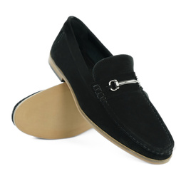 Czarne loafersy męskie z naturalnego zamszu – eleganckie mokasyny skórzane