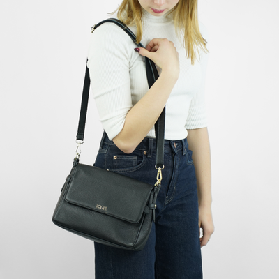 Genuine leather woman's laptop bag FL25 black with snake pattern