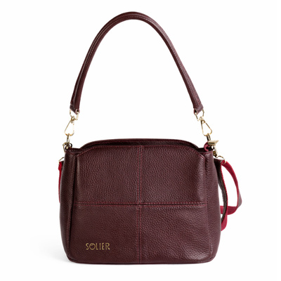 Skórzana torebka damska crossbody Solier FL50 CASSIA bordowa