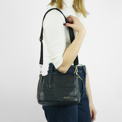 Skórzana torebka damska crossbody Solier FL50 CASSIA czarna