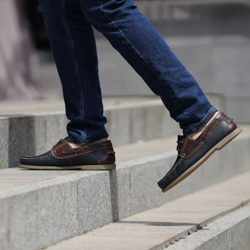 Men's leather moccasins navy blue M551CN