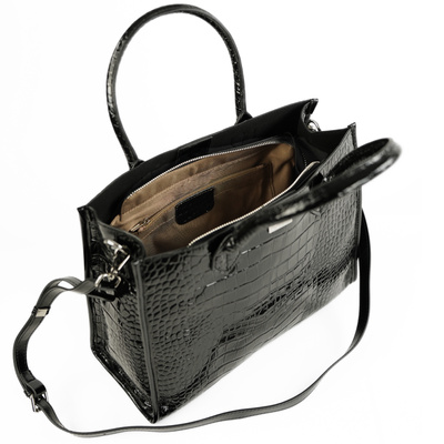 Elegancka skórzana torba damska tote Solier FL62 Silvana czarna