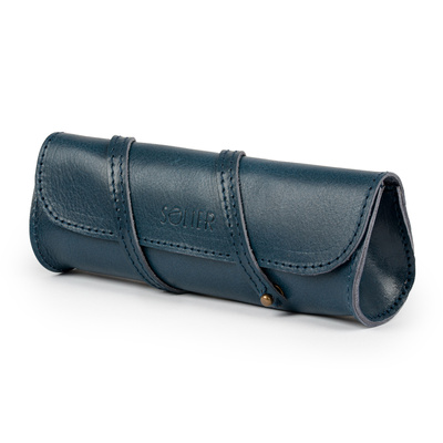 Leather pencil case Solier SA52 navy