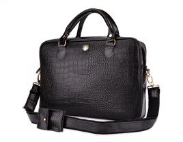 Genuine leather woman's laptop bag FL24 Venice black with snake pattern