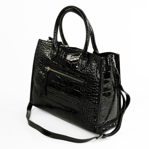 Genuine leather woman's laptop bag FL25 black with snake pattern