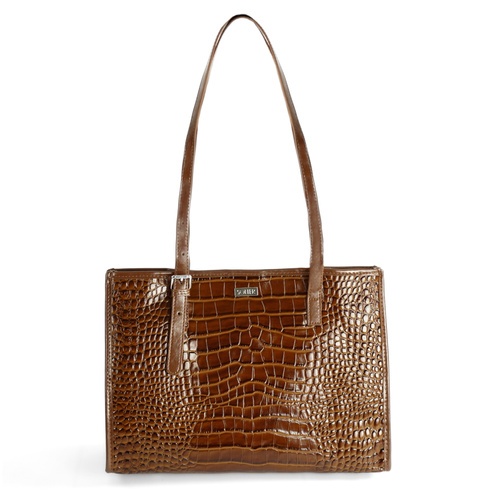 Genuine leather woman's laptop bag FL25 black with snake pattern