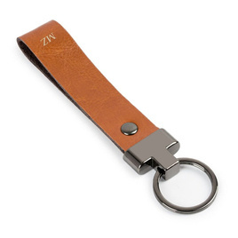 Personalised leather key ring Solier SA63 navy